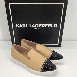 Karl Lagerfeld Paris Caralee Cap Toe Slip-On Sneaker Tan/Black NWOT Size 7
